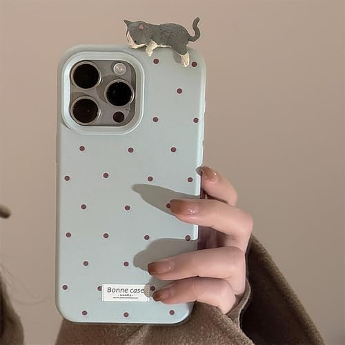 Bakicey Kompatibel mit iPhone 15 Hülle,Wellenpunkt Schön Süß Dreidimensional Kitty Silikon Schutzhülle mit Süße 3D Katze Mädchen Kratzfest Case Cover für iPhone 15,Ash_Blue