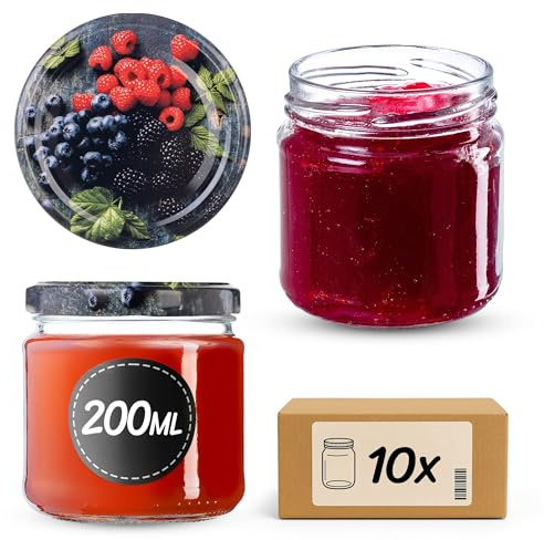KADAX Lot de 10 bocaux en verre 200ml Ø66 – Couvercle Twist-Off hermétique TO66 – Pour confitures, conserves, cornichons, miel & fermentation