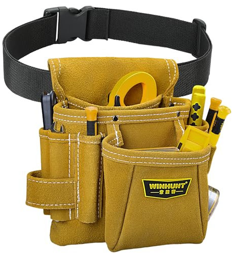 WINHUNT Borsa porta attrezzi in pelle, tasche multiple, struttura in pelle scamosciata, borsa professionale per falegname
