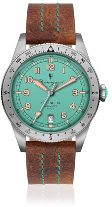 Fumagazzi Wunderschöne Uhr | Ø 39 mm Automatik | Armband aus echtem Leder 10 ATM, Aquamarin, Modern