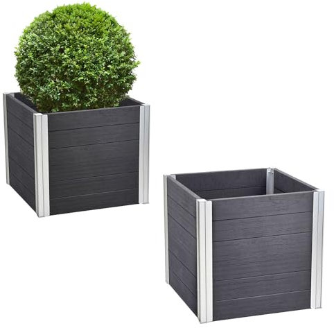 TRUTZHOLM Übertopf groß 135 Liter 57x 57x 57 cm Holzoptik Zeitloses Design langlebig Alu Blumenkübel Pflanzkasten quadratisch