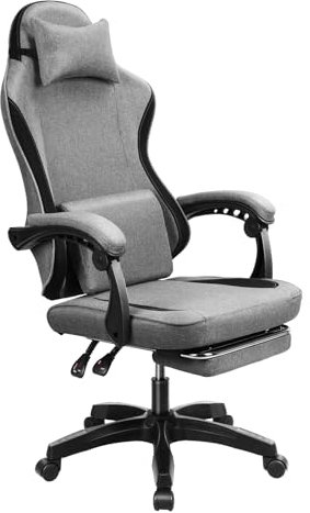 PERZOE Gaming en Chaise, Chaise Ergonomique, Gamer Chaise, Ergonomique Chaise Gamer avec Tissu High-Tech, Jeu de siège avec Repos-Pieds, Chaise de Jeu de Rembourrée, Joueur Fauteuil pour Adultes GR