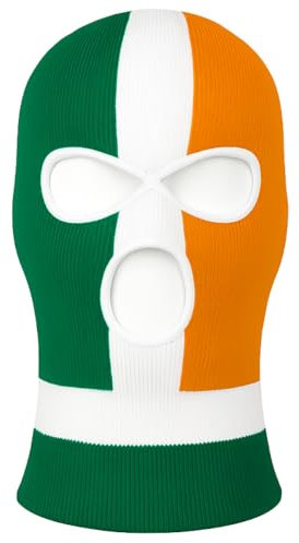 Irish Balaclava Ireland Flag, Tri-Colour Striped Face Mask, Breathable, Stretch Fit for Winter, Festivals & Urban Style, Green White Orange, Band Merch