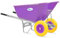 Equimed Garden Wheelbarrow - Extra Large Trolley with 200L Plastic Bucket, Puncture-Proof PU Wheels, Galvanised Frame (Purple/Yellow)