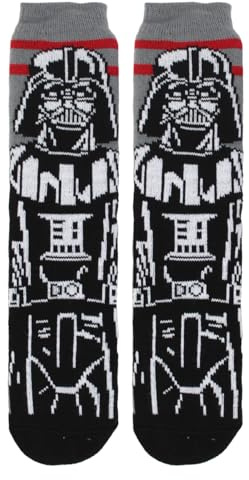 Star Wars Darth Vader Chunky Slipper Socks, Borg Lines, Adult Size 6-11, Grey and Black