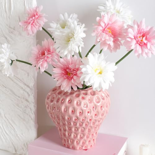 Strawberry Ceramic Vase, Cute Strawberry Flower Vase, Ceramic Decorative Pink Flower Vases Strawberrys Shaped Planter Pot for Strawberrys forty Home Kitchen Bathroom Decorations