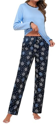 Uniexcosm Pyjama Long d'hiver pour Femme Col Rond Pyjama Femme Love Flame Manches Longues Pantalon Long Pyjama en Coton SBBLW M