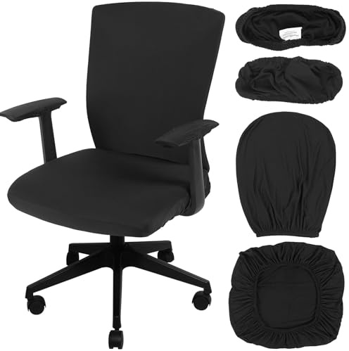 Dermalyx 4 Stück Bürostuhl Bezug Set Universeller Schutz Elastischer Stuhlsitz Schreibtisch Armlehnen Bezüge Schonbezüge Polster Büro Rückenlehne Für Drehstuhl Schwarz