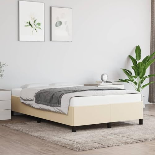 Qnhdfrt Bettgestell 120x190 Creme Stoffbezug Kiefernholz Lattenrost Modernes Jugendbett für Schlafzimmer Gästezimmer und Einrichtungsideen