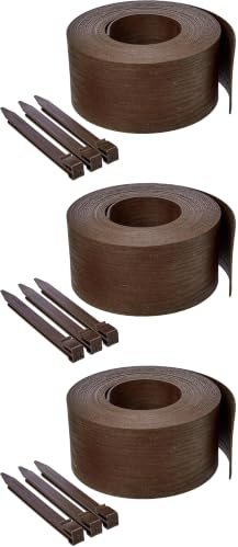 Amazon Basics Raseneinfassung mit 10 Pfählen, 13 cm/5 Zoll x 12 m/40 Fuß, Braun (Packung mit 3)
