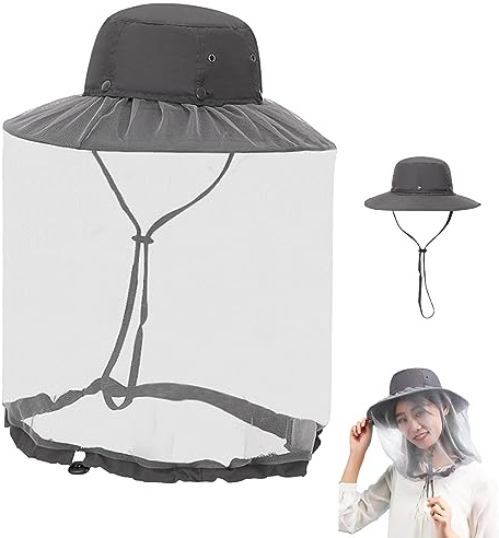 Chapeau de soleil avec filet avec corde coupe-vent, chapeau de moustiquaire d'été pour femmes et hommes, gardien d'abeilles avec 4 trous respirants pour la randonnée en plein air et le jardinage