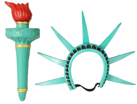 Yuemeuy Fackel Und Krone Der Freiheitsstatue | Verstellbares Stirnband Fackel Kombi Kostümzubehör Set | Statue Und Fackels Set Für Damen, Urlaub, Party, Maskerade, Kopfschmuck