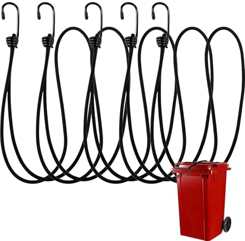 5 Pcs Wheelie Bin Lock, Tough Bin Locks Wheelie, No Drilling Wheelie Bin Clips Secure Contents From Spilling Stop Wind or Vandals Tipping Easy Fitting, Heavy Duty Bungee Cords with Hooks, 55cm Length
