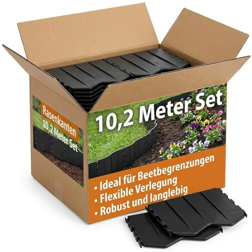 Rasenkante 10,3 m Kunststoff Beetumrandung Mähkante Stecksystem Flexibel | BURI, 71 Elemente, flexibel, wetterfest, frostsicher, UV-beständig, recyceltes Material, Garten, unsichtbare Beeteinfassung