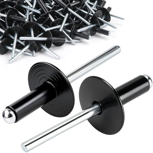 TXXATX Lot de 100 rivets aveugles avec grande bride - 4,8 x 9 mm - Rivets aveugles noirs - Rivets aveugles en aluminium à tête large - Pour le travail du bois, meubles, tôle et véhicules à moteur