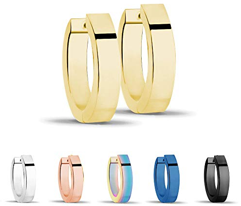 Treuheld® | Schmale Creolen/Ohrringe aus medizinischem Edelstahl | 3mm x 13mm | Gold | Klappcreolen für Damen und Herren | Set/Paar