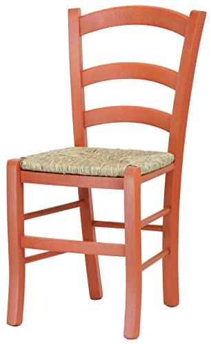 Totò Piccinni Ordine Minimo 2pz, Sedia paesana Venezia in Legno di faggio, ALTISSIMA QUALITA', Robusta, già montata (Arancione, Seduta Paglia)