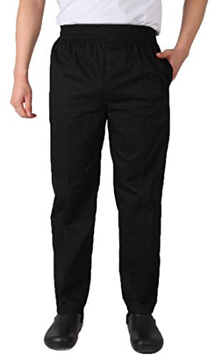 Levoberg - Pantalón de cocina, talla elástica, uniforme de trabajo, restaurante, hotel, color negro Negro L
