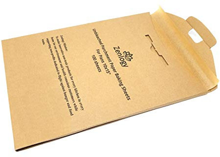 Zenlogy 10x15 (100 sheets) Unbleached Parchment Paper Liners for High Heat Baking - Exact Fit for 10x15 Pans