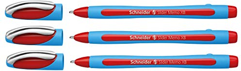 Schneider Slider Memo XB Kugelschreiber (mit Kappe, Strichstärke: XB, Made in Germany) (Rot, 3er)