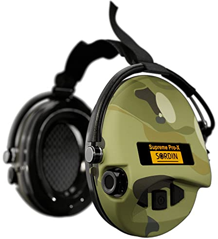 Sordin Pro X Neckband Casques Antibruit Électroniques à Forte Atténuation - 76302-X-06-G-S - Protection Auditive - Coussins en Gel - Coques d'oreilles Camouflage - Idéal pour la Chasse ou Le Tir