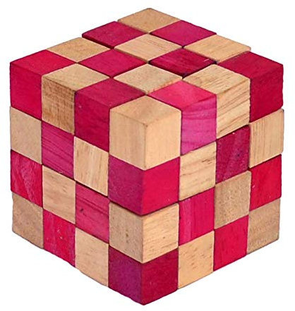 Cobra Cube medium red, Schlangenwürfel Anaconda rot medium, Würfelschlange 4x4x4 Knobelholz Puzzle IQ Puzzle Cobra Cube, Snake Cube, Anaconda Brain Teaser IQ Test 3D Puzzle