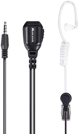 Midland - Microfono con Auricolare MA31 777PRO Pneumatico e PTT per Addetti Sicurezza, 1 Pin 3,5mm, Cavo Silicone Trasparente, Doppia Clip - Compatibile con Walkie Talkie 777 Pro
