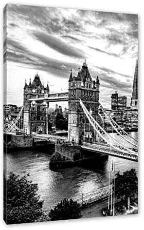 Pixxprint Beleuchtete Tower Bridge am Abend, Monochrome, Größe: 100x70cm, Leinwandbild, fertig gespannt, Wandbild, Dekoration, Kunstdruck, kein Poster