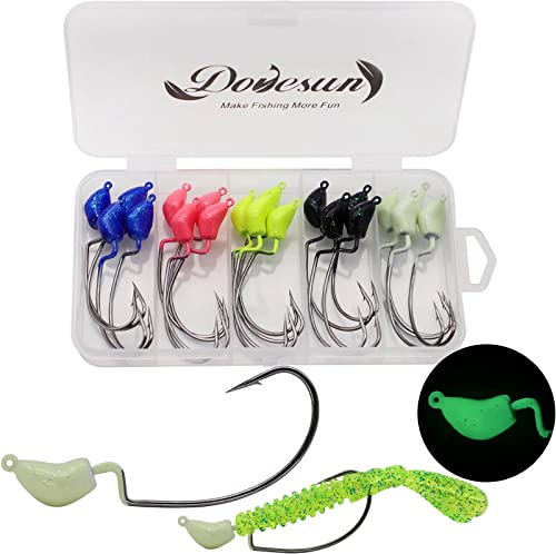 Dovesun Jigköpfe Set Angelhaken Forellen Angeln Häkchen Glühende Jighaken Angelzubehör für Gummiköder 7g(1/4oz)-2/0#-20Stück