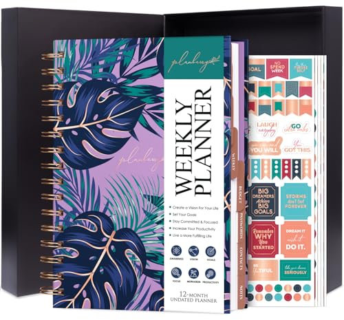 PLANBERRY Weekly Planner – Elegant Life & Budget Planner to Hit Your Goals & Live Happier – Organizer & Productivity Journal – 17.5 x 21.5cm Hardcover, Undated + Stickers (Wild Purple)