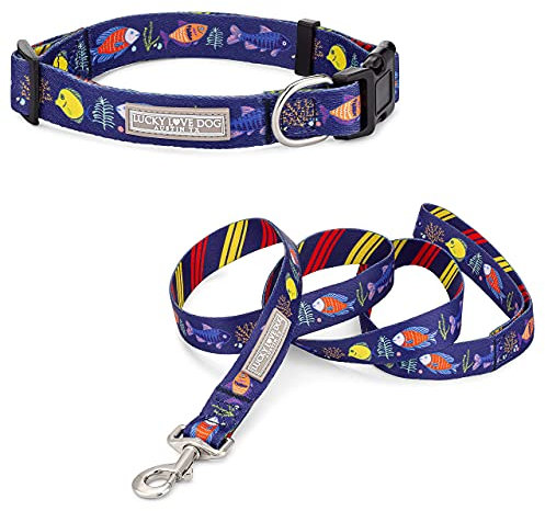 Lucky Love Dog Hundehalsband mit einfacher Klickschnalle und Leine, langlebig und bequem für männliche und weibliche Hunde, Haustierhalsband für kleine bis große Hunde, sichere Passform, Mackey Combo