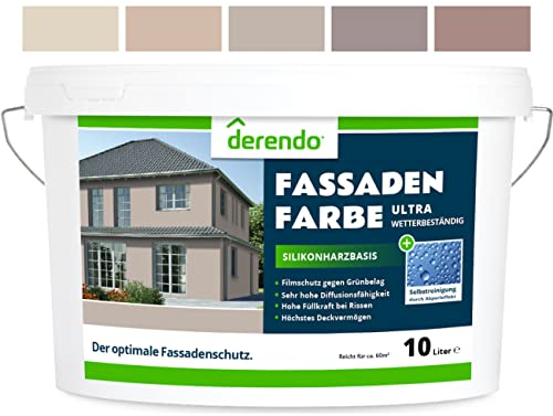 derendo Silikonharz Fassadenfarbe Braun ULTRA Wetterschutz Cappuccino 10 l aussen Fassade Silikonharzfarbe mit Abperleffekt Lotus Blatt Fassadenschutz Schmutzabweisende Silikonharzbeschichtung