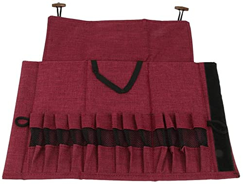 Roll Case Oxford Cutlery Holder Protector for Home Kitchen Lunch Dinner Camping Tableware Storage Organizer 13 Pockets (Red Wine)