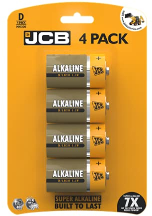 JCB D Super Alkaline, Pack of 4 [up to 7 times more power] 1.5V LR20 MN1300, ideal for everyday hungry devices, long lasting power, anti-leakage technology