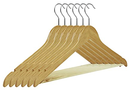 Slabo robuste Kleiderbügel aus Holz 6er Set | 360° drehbarer Garderobenbügel Garderobe Bügel Anzugbügel Jackenbügel mit Einkerbungen im Schulterbereich und einem Hosensteg 44 x 23 cm - NATURHOLZ