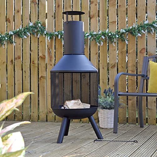 Vatra Wood Burning Fire Pit Black Metal Garden Patio Heater Chimney Mesh