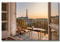 Leinwandbild Window View Paris | Fensterblick | 80 x 120 cm Querformat | Bild auf Leinwand | Paris Frankreich Aussicht Fenster Eiffelturm | Deko Einrichtung | elegant | Wohnzimmer Schlafzimmer XL Büro