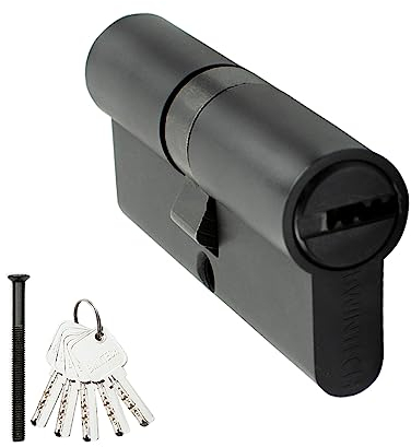 Bwintech 1 Stück 35/35mm Euro Messingzylinder, 70mm Schlüssel/Schlüsselzylinderschloss mit 5 horizontalen Messingschlüsseln,Anti Picking,Anti Bohr,Anti Snap,Anti Bumping, schwarze Oberfläche