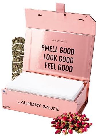 Laundry Sauce - Hojas para secadora de ropa (rosa egipcia), fragancia de lujo, contiene aceites esenciales, suaviza la tela, elimina la adherencia estática, embalaje ecológico, apto para viajes, 69