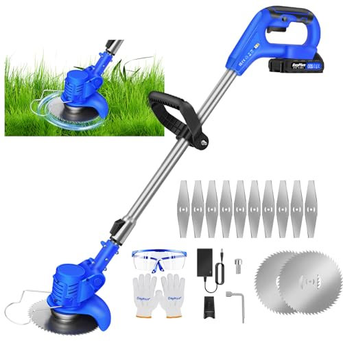 Electric Weed Cutter for Garden Lawn Trimming, 2 in 1 Garden Trimmer/Edger, Power Lawn Mower, Battery Powered, with Metal Blades, Battery and Charger