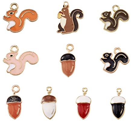 Cheriswelry 30 Stück Eichhörnchen Emaille Charms Anhänger Tannenzapfen baumeln Charms für DIY Halskette Schmuck Schlüsselanhänger Basteln, Emaille