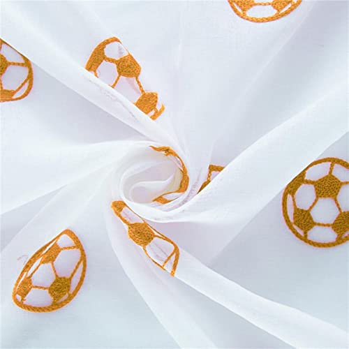 BHADANI Kurze Gardinen für Wohnzimmer, Schlafzimmer, Kind, Kinderzimmer, bestickter Fußball, Tüll, Fenstervorhänge, Orange, Fußball, B60 x H120 cm, Stangentasche