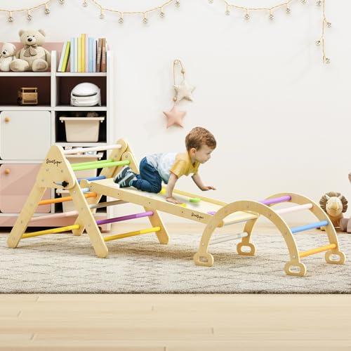 BanaSuper Kinder Faltbares Indoor Kletterdreieck-Set mit Rampe und Bogen, Montessori-Lernspielzeug für Kleinkinder, Dschungel-Turngerüst Spielplatz als Innenhof-Spielzeug