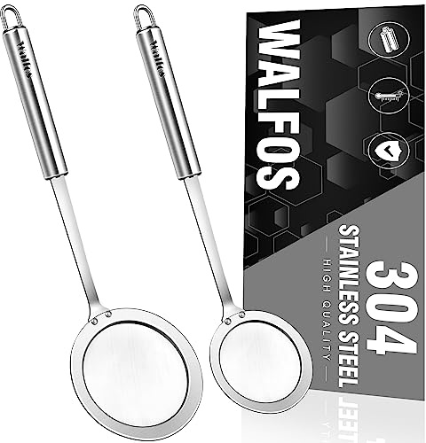 Walfos Fat Skimmer Löffel, 304 Edelstahl Fettabschäumer zum Kochen, feinmaschiges Sieb, Lebensmittelsieb passend zur Trennung des schwimmenden Schaums, Fett, Fett - 2er Set Größe