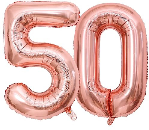 Roségold Luftballon 50 Geburtstag 100cm Riesen Folienballon Zahl 50 Geburtstagsdeko Mädchen Frau Ballon Zahl Deko zum Geburtstag. Fliegt mit Helium.