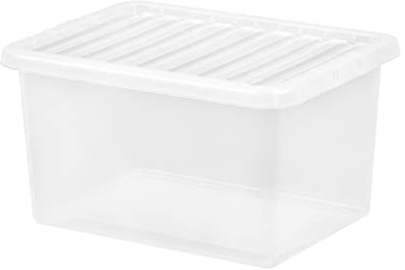 (Set of 4) 25L 25 Litre Crystal Clear Plastic Storage Box With Lid Transparent Storage Container For Medicine Toys Garage Office Home Kitchen Made in UK (25 LITRE, Crystal Container)