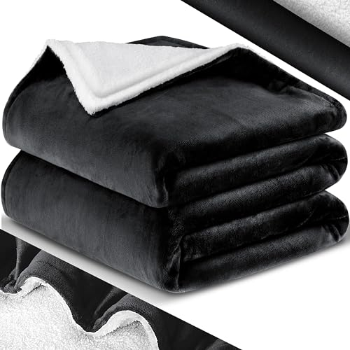 KESSER® Kuscheldecke Flauschige Sherpa Extra Weich & Warm Wohndecke Flanell Fleecedecke, Falten beständig/Anti-verfärben als Couchdecke Sofadecke oder Bettüberwurf, 130 cm x 150 cm (L) Schwarz