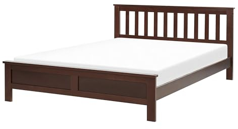 Beliani Klassisches Holzbett Dunkelbraun Lattenrost 140 x 200 cm hohes Kopfteil Mayenne