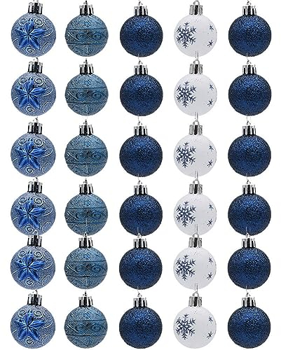 URFEDA Weihnachtskugeln Blau Set 30 - Weihnachtsbaum Kugeln 4cm Weihnachtskugeln Kunststoff Matt Christbaumkugeln Christbaumschmuck Anhänger Baumschmuck Weihnachten Weihnachtsbaumkugeln Weihnachtsdeko