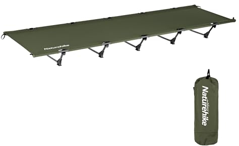 Naturehike Ultraleichtes Campingbett Tragbares Klappbett Kompaktes Feldbett Gästebett aus Aluminium Tragkraft 150kg 190×65×15cm Leicht zusammenzubauen Wiegt nur 2,2 kg(Armeegrün)